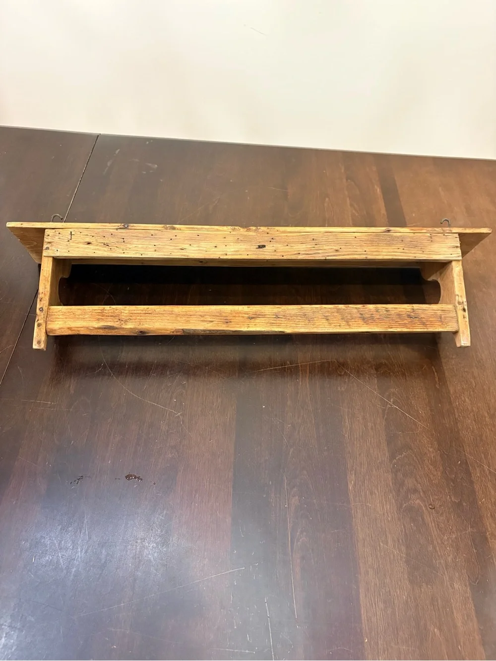 Rustic Wooden Wall Shelf with Hooks in Natural Wood